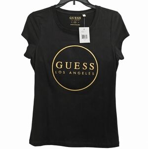 GUESS Black Tee with Gold Circle Logo
